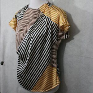 MANGO Multi-Color Striped Polyester Blouse w/ side zipper SZ 6 NWT